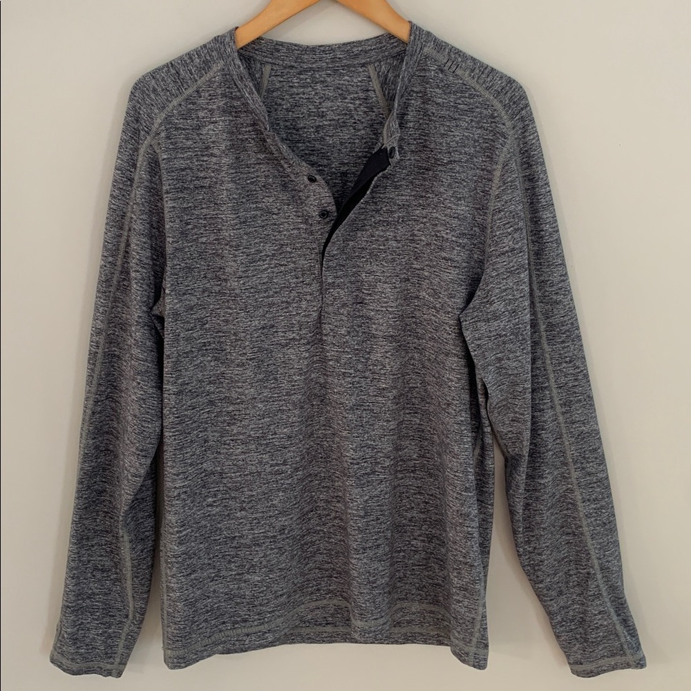 Lululemon Men’s Surge Long Sleeve Henley Top Heather Grey Large Training Run Gym